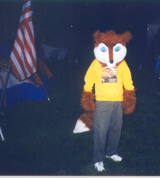 Mr. Fox, Raven Mascot, at the 2002 Relay for Life 